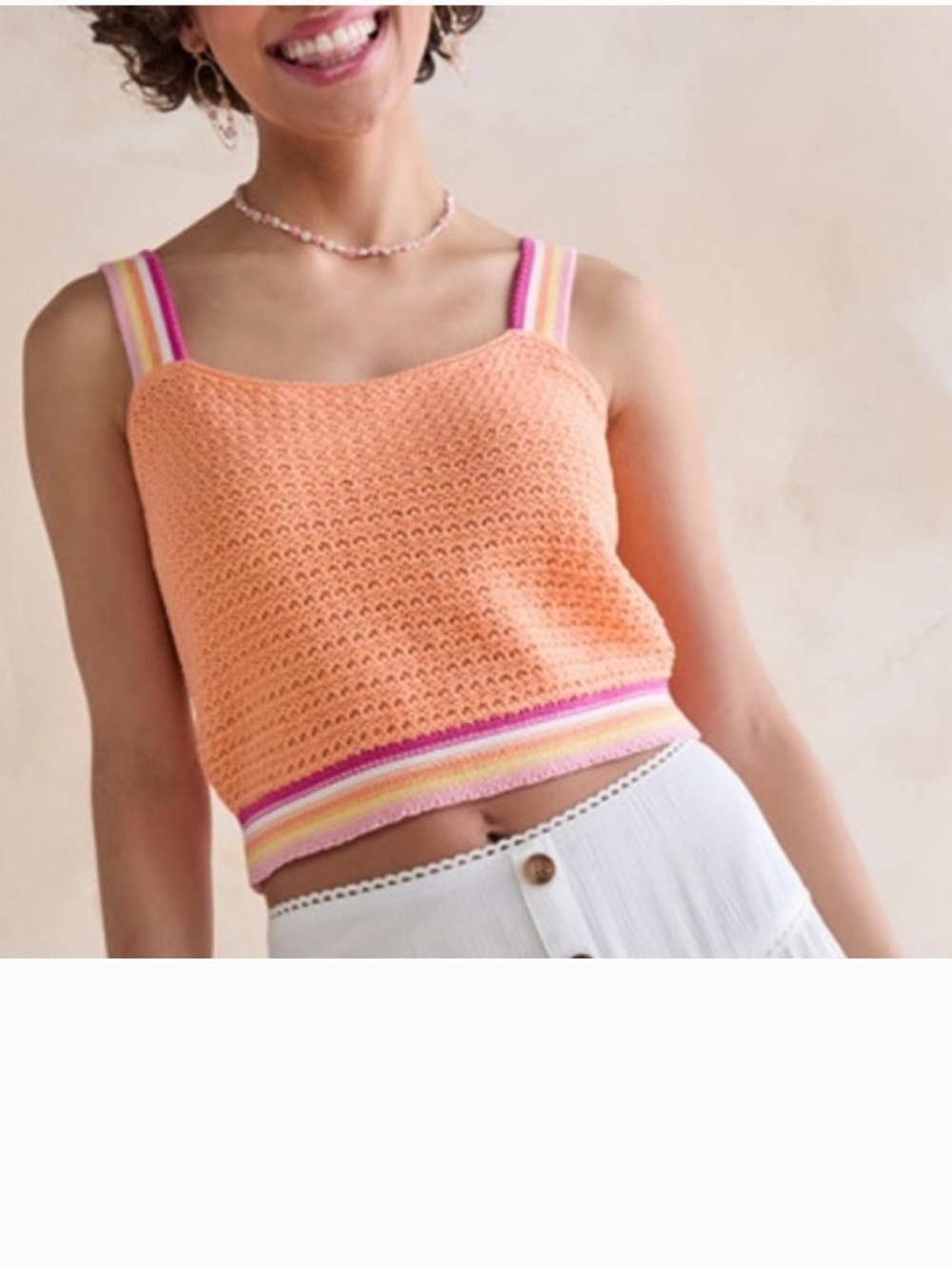 Blue Rain 100% Cotton Francesca's Orange Crochet Knit Crop Tank Top Small